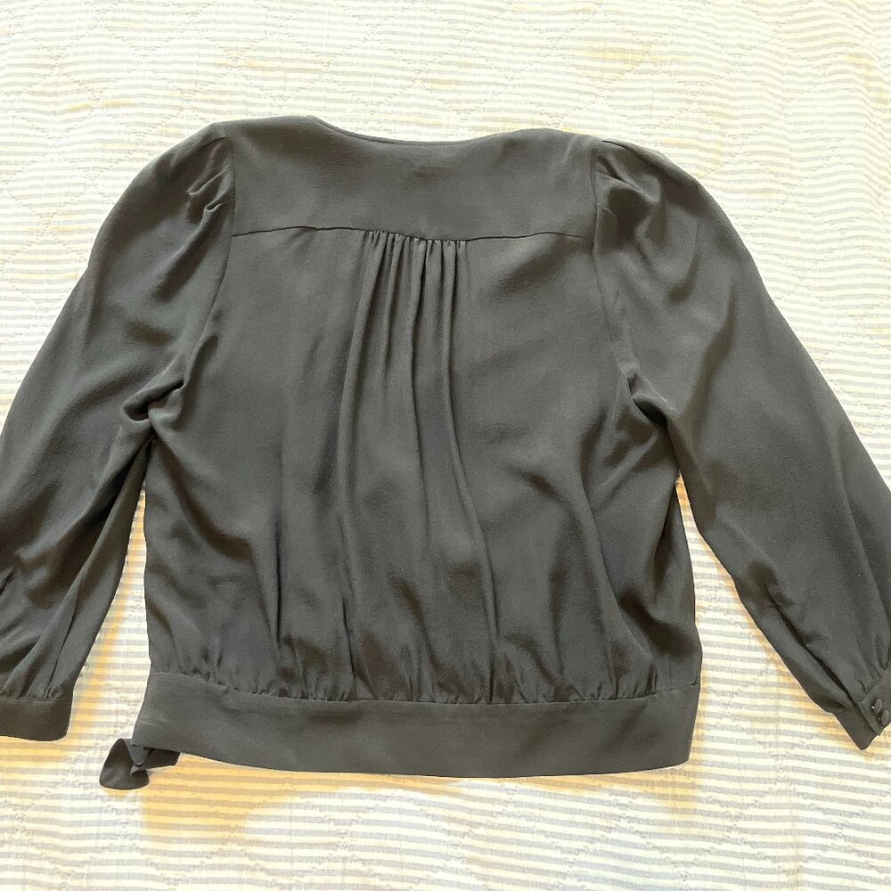 Madewell Black Silk Long Sleeve Wrap Top - Picture 6 of 6